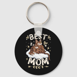 Porte-clés Maman pour toujours, chat Bengal 2 chatons, fête d