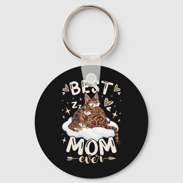 Porte-clés Maman pour toujours, chat Bengal 2 chatons, fête d (Recto)
