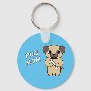Porte-clés MAMAN PUG - Bleu ciel