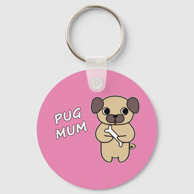 Porte-clés MAMAN PUG - Rose (Recto)