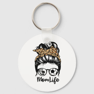 Porte-clés Maman Vie Messy Bun Cheveux Drôle Soccer Joueur de