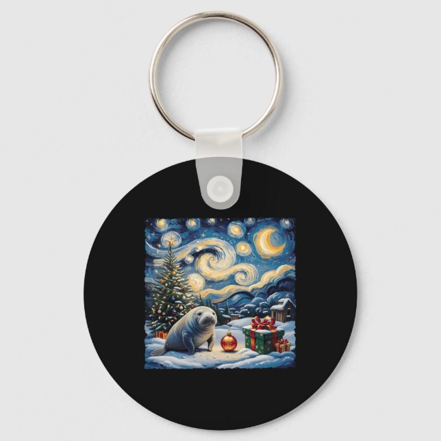 Porte-clés Manatee Van Gogh Style Starry Night Christmas Wint (Recto)