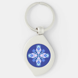 Porte-clés Mandala à quatre points - orchidée, bleu et cobalt