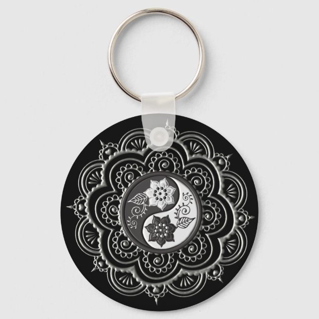 Porte-clés Mandala argent et noir (Recto)