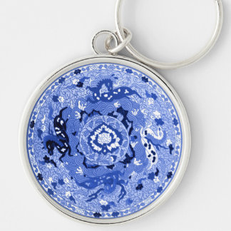 Porte-clés Mandala blanc et bleu chinois antique
