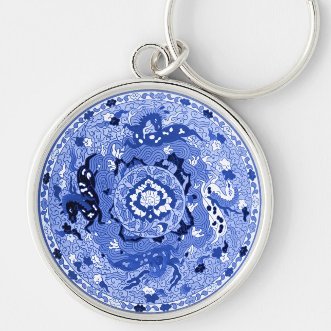 Porte-clés Mandala blanc et bleu chinois antique (Devant)