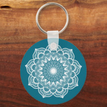 Mandala blanc sur fond bleu