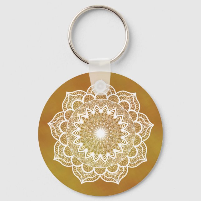 Porte-clés Mandala blanc sur fond doré (Verso)