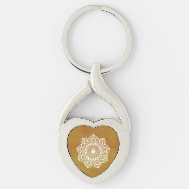 Porte-clés Mandala blanc sur fond doré (Devant)