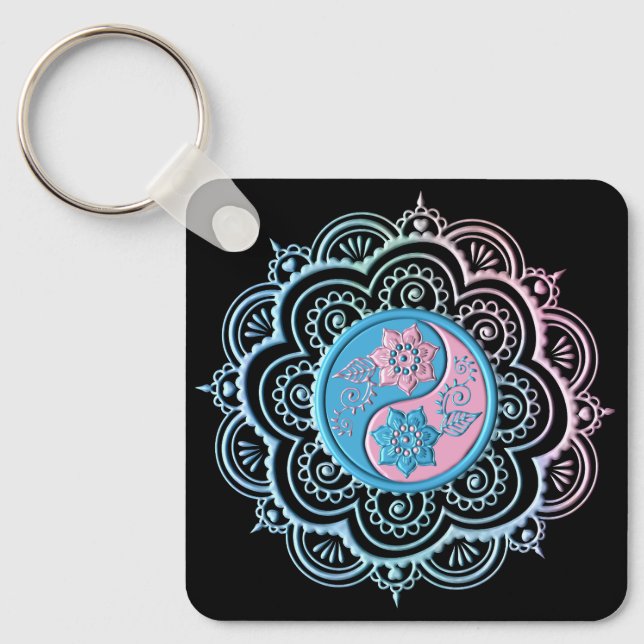 Porte-clés Mandala bleu et rose (Recto)