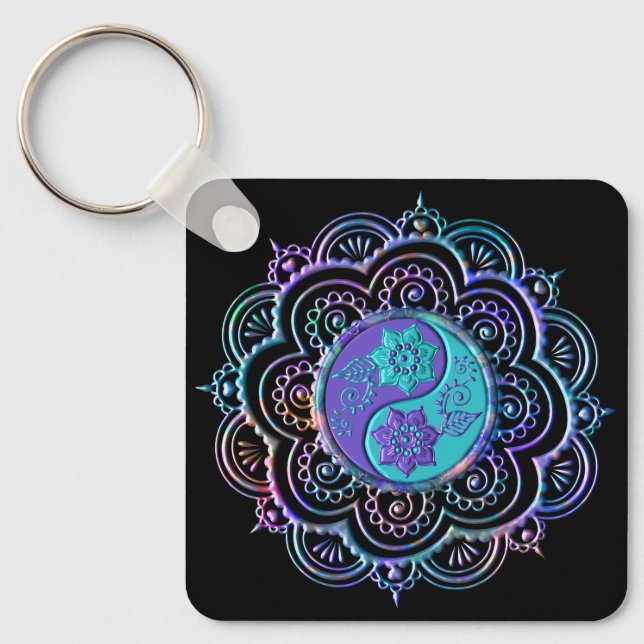 Porte-clés Mandala bleu et violet (Recto)
