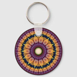 Porte-clés Mandala bleu-orange fractal coloré