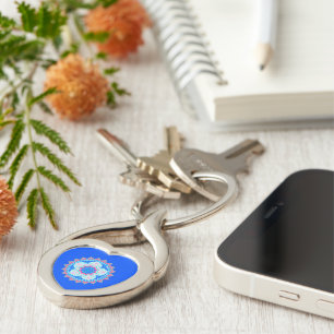 Porte-clés Mandala Bleu Rose sur Fond Bleu