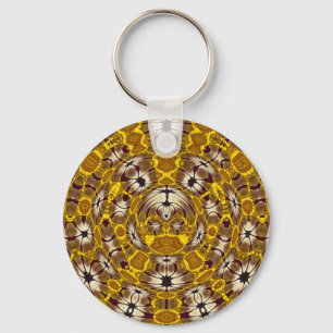 Porte-clés Mandala Bohème à Motif Floral Doré