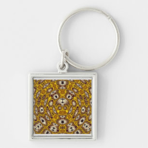 Porte-clés Mandala Bohème à Motif Floral Doré