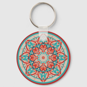Porte-clés Mandala bohème orange et turquoise