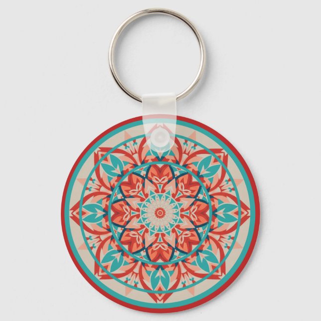 Porte-clés Mandala bohème orange et turquoise   (Recto)