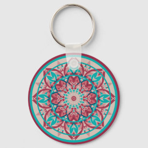 Porte-clés Mandala bohème rose et turquoise