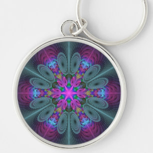 Porte-clés Mandala coloré frappant art fractal kaléidoscope