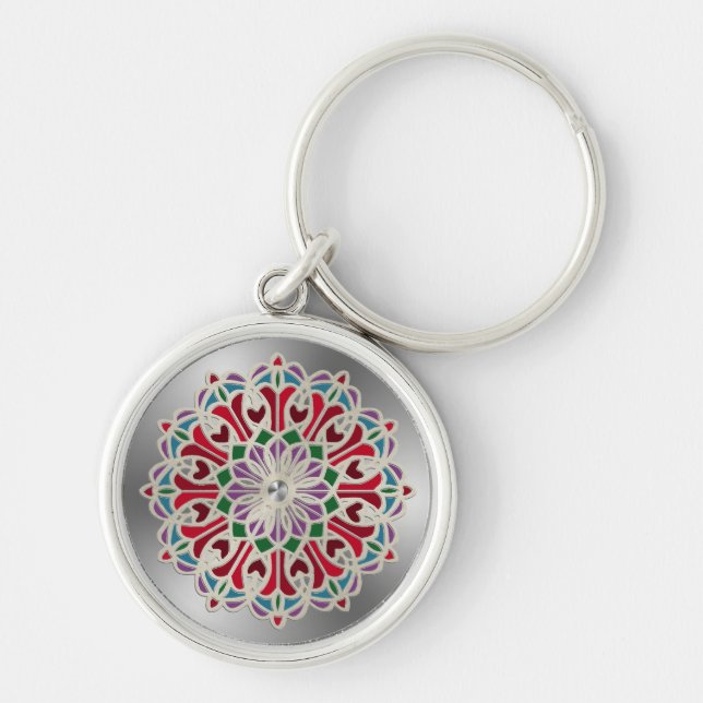 Porte-clés Mandala de fleur de bijou orné (Devant)