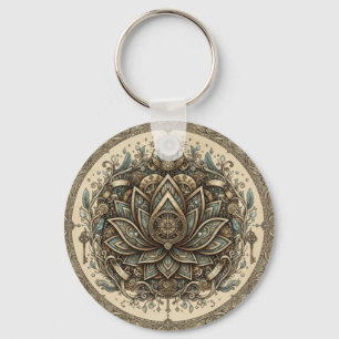 Porte-clés Mandala de Lotus Sacré Art Spirituel Vintage
