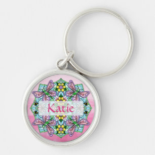Porte-clés Mandala de papillon rose et bleu personnalisé