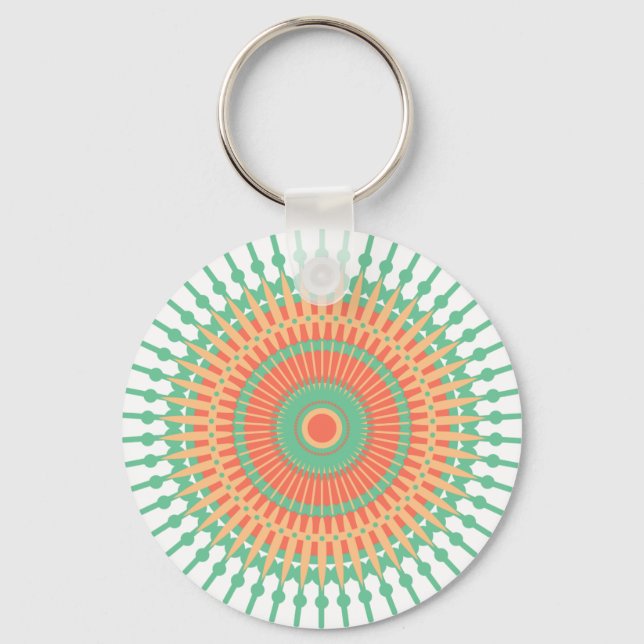 Porte-clés Mandala design vert, orange indienne (Recto)