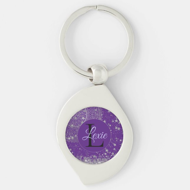 Porte-clés Mandala enchanteur avec étoiles d'argent sur viole (Devant)