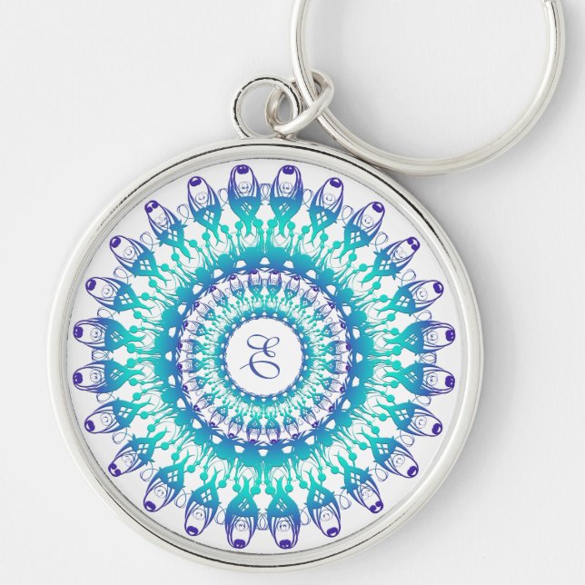 Porte-clés Mandala ethnique turquoise (Devant)