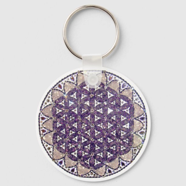 Porte-clés Mandala Fleur de la Vie Améthyste (Recto)