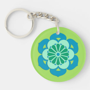 Porte-clés Mandala Fleur de Lotus, Vert Citron et Bleu Clair