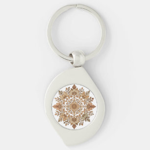 Porte-clés Mandala floral complexe aux tons bruns