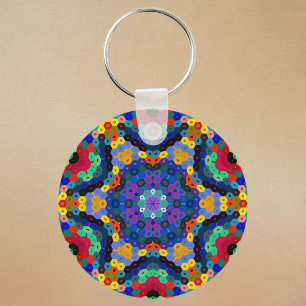 Porte-clés Mandala Hexagonal Bleu Jaune Rouge et Vert