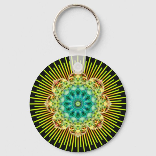 Porte-clés Mandala jaune vert | noir (Recto)