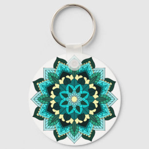 Porte-clés Mandala Motif 02 en aqua