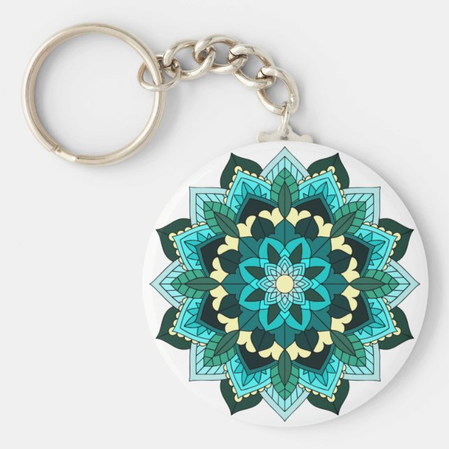 Porte-clés Mandala Motif 02 en aqua (Devant)