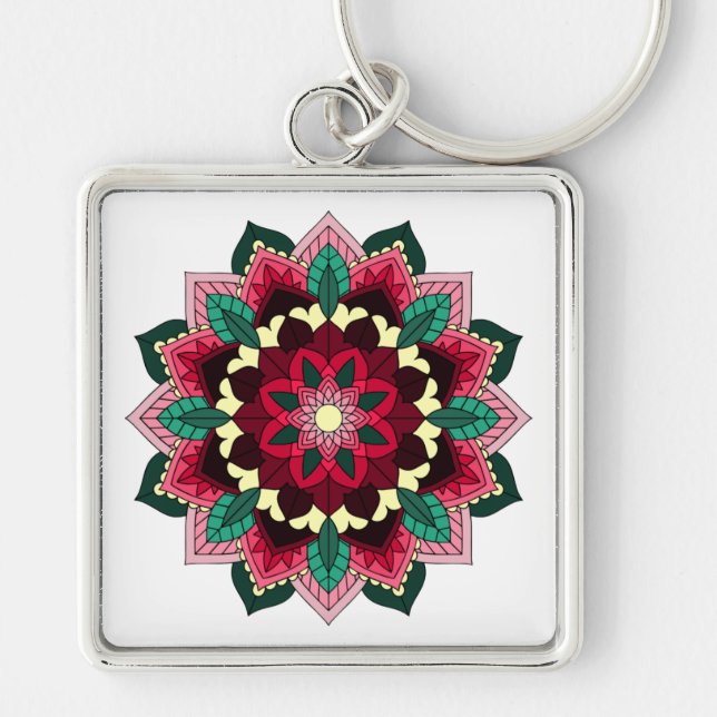Porte-clés Mandala Motif 02 en rose profond (Devant)