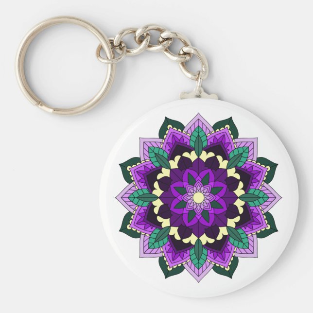 Porte-clés Mandala Motif 02 en violet (Devant)