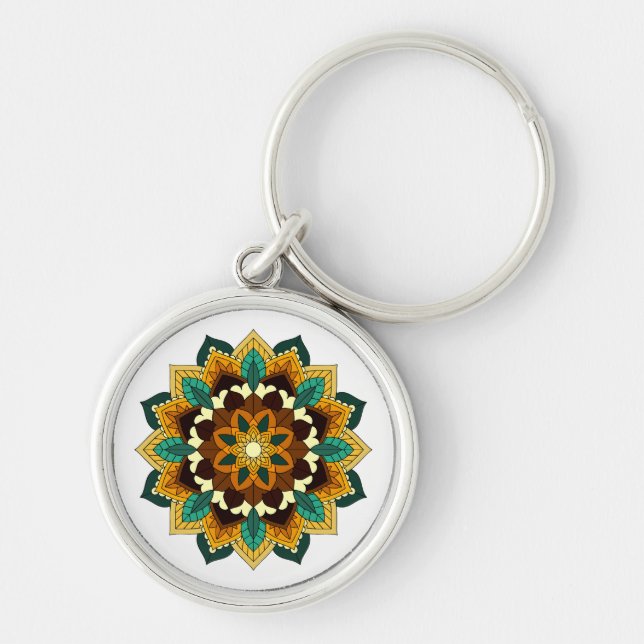 Porte-clés Mandala Motif 2002 en jaune et bronzette (Devant)