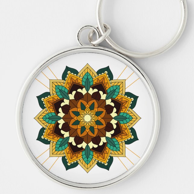 Porte-clés Mandala Motif 2002 en jaune et bronzette (Devant)