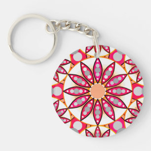 Porte-clés Mandala motif, corail, pêche, blanc et gris