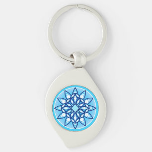 Porte-clés Mandala motif en bleu turquoise, cobalt & blanc