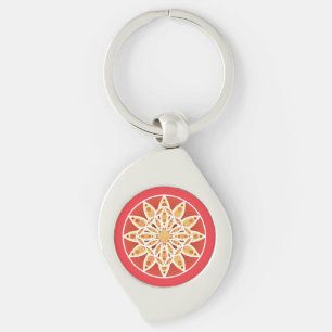 Porte-clés Mandala motif en chameau, rouge foncé et blanc