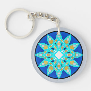 Porte-clés Mandala motif en cobalt, gris et turquoise