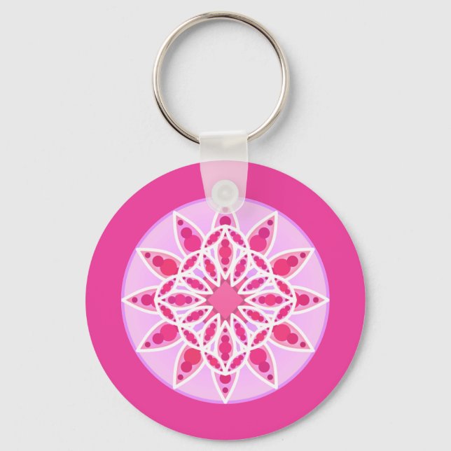 Porte-clés Mandala Motif en rose, Fuchsia et blanc (Recto)