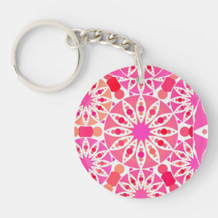 Porte-clés Mandala motif, tons rose et corail