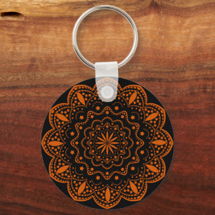 Porte-clés Mandala Noir et Orange