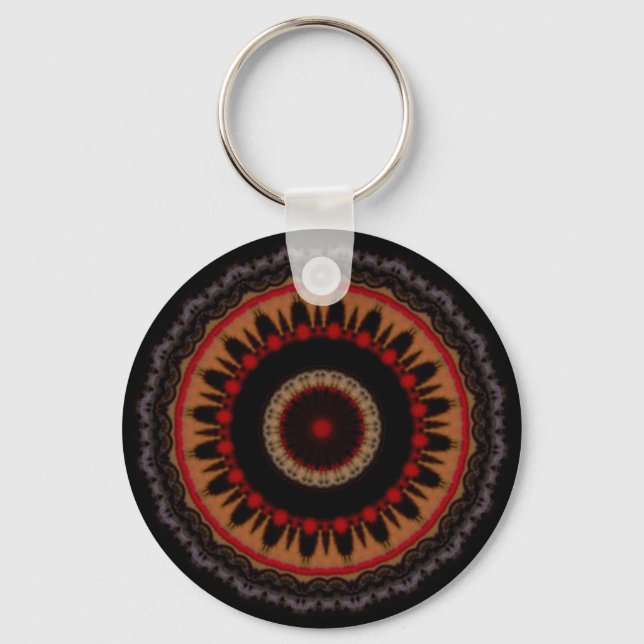 Porte-clés Mandala noir, rouge et or (Recto)