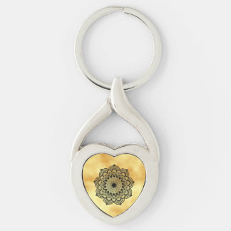 Porte-clés Mandala noir sur fond or doux