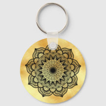 Porte-clés mandala noir sur fond or doux